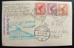 1933 Frankfurt Germany Graf Zeppelin LZ 127 RPPC Postcard Cover To Saar Landing