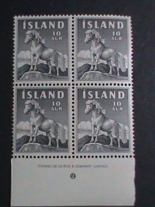 ICELAND 1958 SC#311 ICELANDIC PONY- MNH PLATE BLOCK VF WE SHIP TO WORLDWIDE