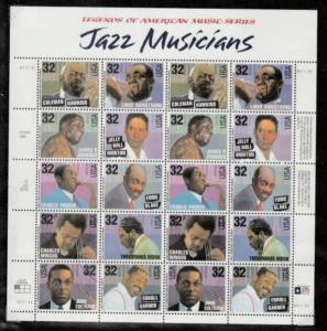 U.S. Scott #2983-2992 Jazz Musicians Stamps - Mint NH Sheet - Upper Left Plate