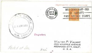 21729 - USA - POSTAL HISTORY -  Boats Ship COVER:  M.S. AORANGI - HAWAI USA 1951