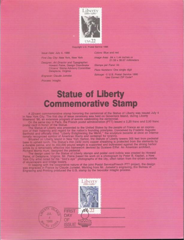 US SC#SP753 Statue of Liberty Souvenir Page (#2224)