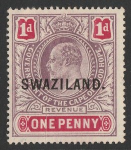 SWAZILAND c1913 'SWAZILAND' on KEVII Cape 1d Revenue. Rare mint.