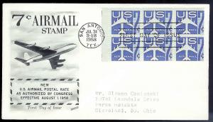 UNITED STATES FDC Airmail 7c booklet pane 1958 Fleetwood