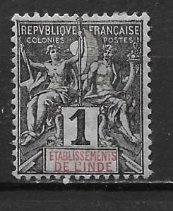 French India 1 1892-1907 1c Navigation and Commerece sing...