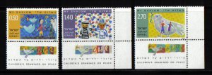 Israel #622-624  MNH 1977  with tab  Children`s drawings for peace