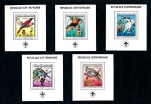 [77268] Central African Rep. 1988 Scouting Birds 5 Miniature Sheets MNH