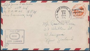 USA FORCES IN SOLOMON IS 1944 cover APO 25 censor to New Zealand............K459
