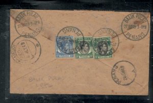 MALAYA PENANG COVER (P2908B) 1949 KGVI 15C+20CX2  REG A/M COVER TO INDIA 