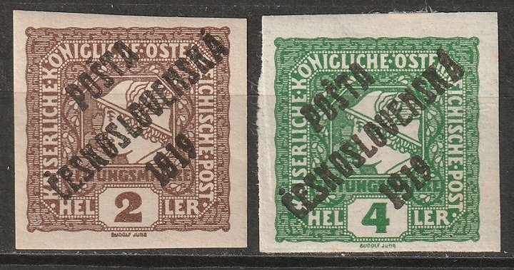 Czechoslovakia 1919 Sc unlisted overprint partial set MH* on Austrian post due