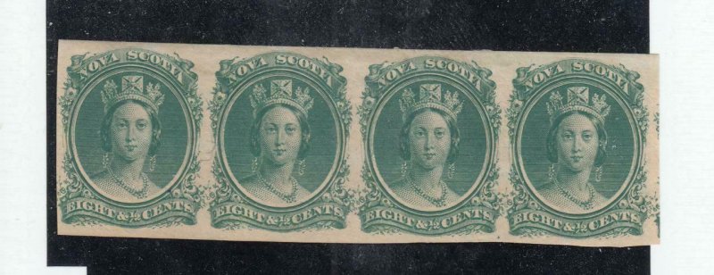 NOVA SCOTIA # 11pi VF-MINT STRIP OF 4 Q/VIC 8cts IMPERFS(1 With crease) CV $300