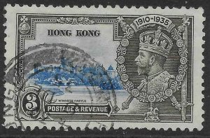 HONG KONG SG133 1935 SILVER JUBILEE 3c ULTRAMARINE & GREY-BLACK USED