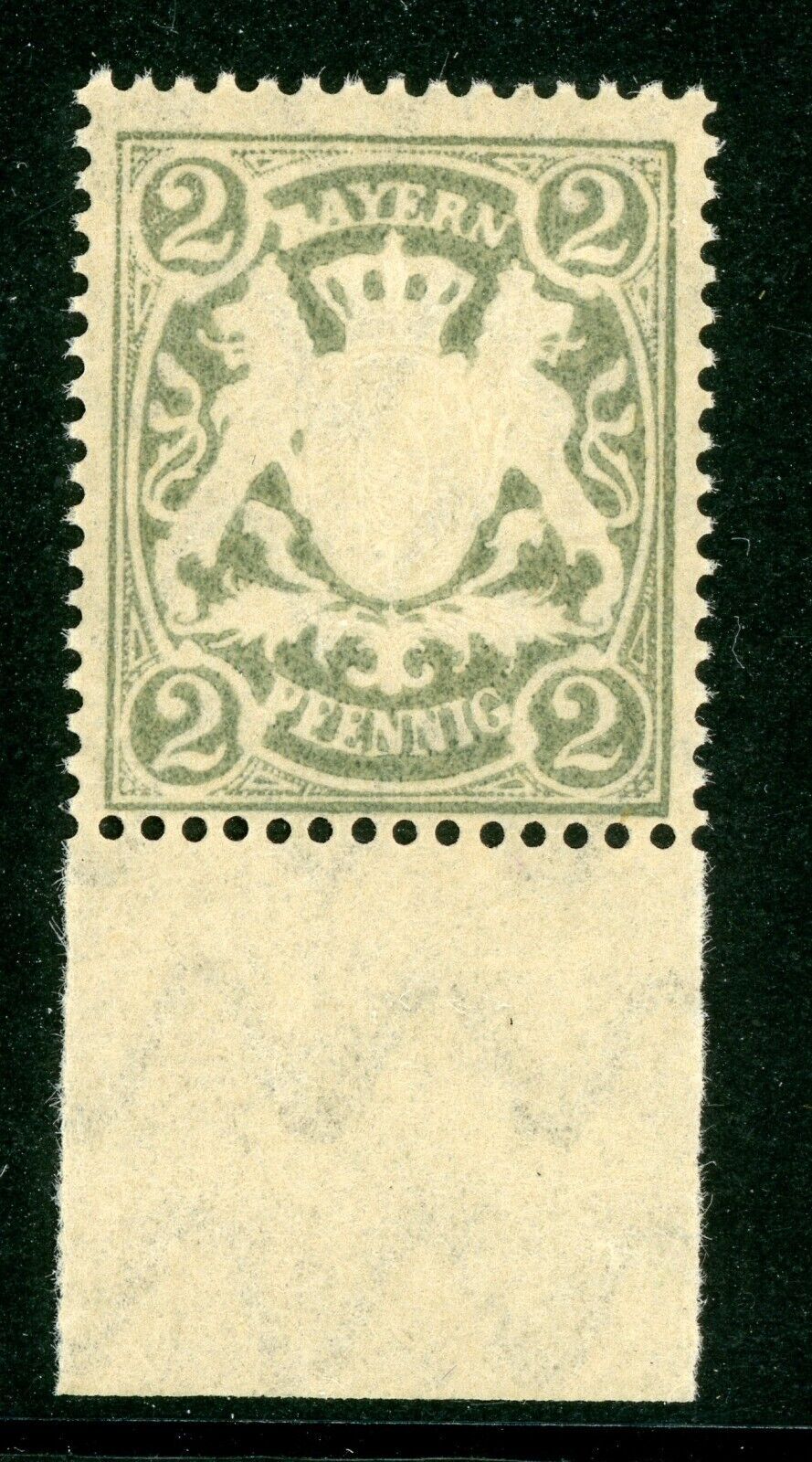 Germany 1888 Bavaria 2 Kreuzer Olive Green Michel #65y Margin MNH G266 ...