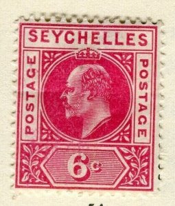 SEYCHELLES; 1906 early Ed VII issue Mint hinged 6c. value