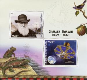 Benin 2017 MNH Charles Darwin 2v M/S Ships Science Telescopes Spaces Stamps