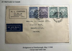 1948 Bridgetown Barbados Airmail Cover To Peterborough Canada