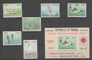 PANAMA 1964 OLYMPIC GAMES TOKIO AQUATIC SPORTS MINT NH 6 VALUES + SS  Sc 454/54F