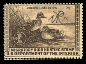 United States, Duck Hunting #RW6 Cat$50, 1939 $1 chocolate, used