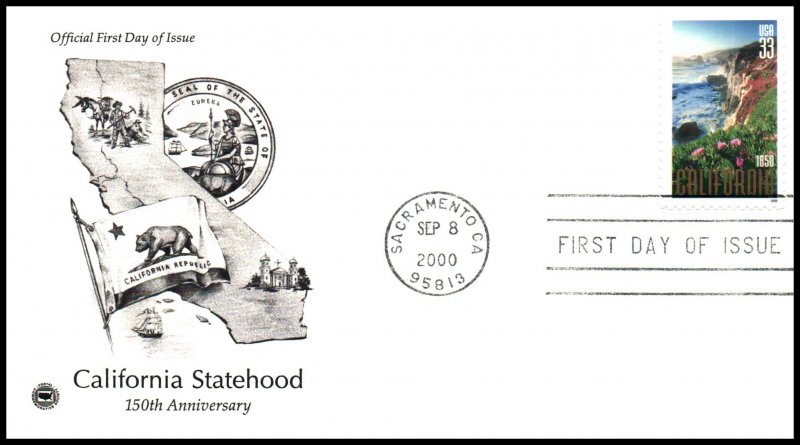 US 3438 California Statehood PCS U/A FDC