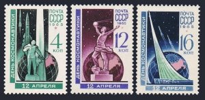 Russia 3019-3021,hinged. Mi 3038-3040. Cosmonauts Day,1965.Monuments:Tsiolkovsky