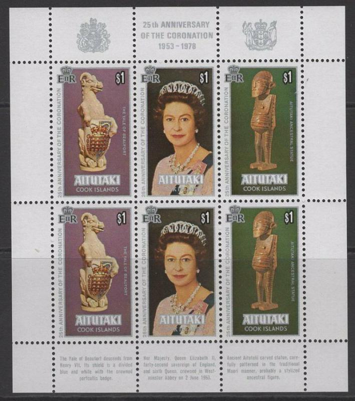 AITUTAKI SG257/9 1978 CORONATION SHEETLET MNH