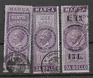 KINGDOM ITALY FISCAL REVENUE TAX STAMPS c1870s, KING VEII