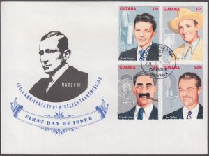 GUYANA Sc# 3074-7 FDC SET of 4 ENTERTAINERS, incl GROUCHO MARX, SINATRA, etc