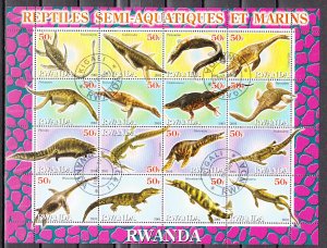 Rwanda, 2001 Cinderella issue. Marine Dinosaurs, sheet of 16. Canceled.