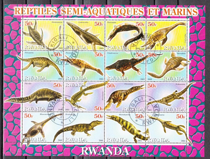 Rwanda, 2001 Cinderella issue. Marine Dinosaurs, sheet of 16. Canceled. ^