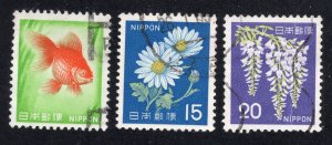 Japan 1967-69 7y, 15y & 20y values, Scott 913-915 used, value = 75c