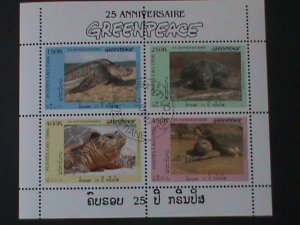 LAOS-1996- 25TH ANNIV:GREENPEACE LOVELY SEA TURTLES CTO S/S VF-FANCY CANCLE