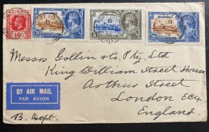 1935 Port Louis Mauritius Airmail Cover To London England Jubilee Stamps