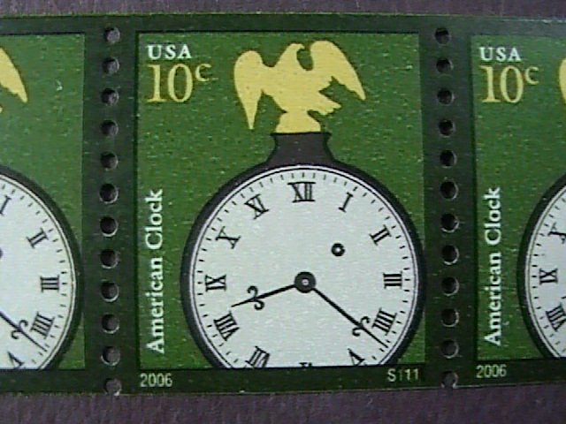 U.S.# 3762-MINT/NH-PLATE # COIL STRIP OF 5(P#S1111) & CONTROL #--CLOCK--2006