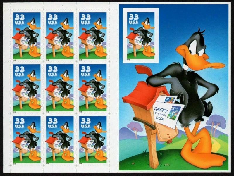 U.S. 33¢ Daffy Duck - Looney Tunes - Sheet of 10 - Scott# 3306