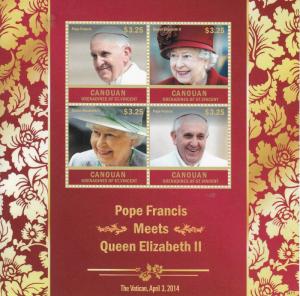 Canouan Grenadines St Vincent 2014 MNH Pope Francis Queen Elizabeth II 4v M/S II 