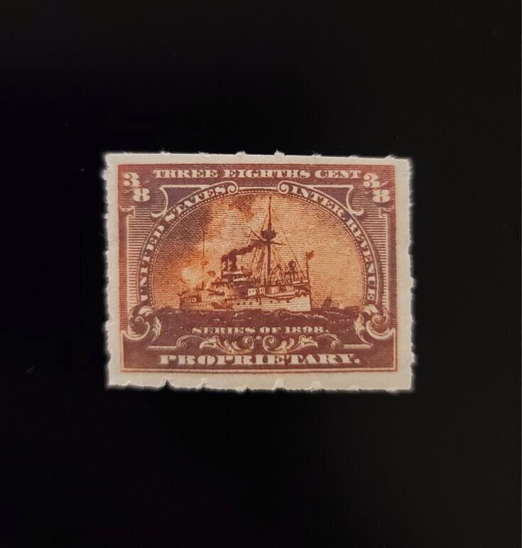 1898 3/8c U.S. Internal Revenue, Battleship, Interesting Color Scott RB22 Mint H