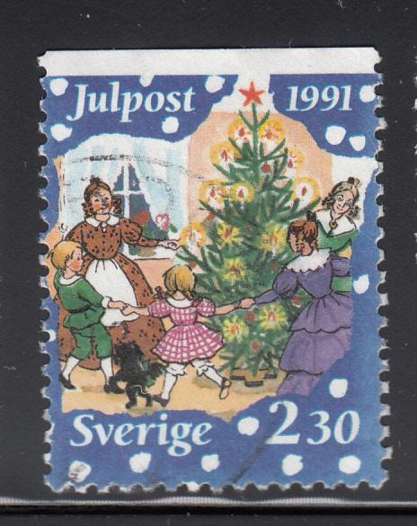 Sweden 1991 used Sc #1911 2.30k Family dancing around Christmas tree