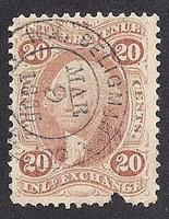 #R42C 20 cents Inland Exchange Revenue 1865 Stamp used VF