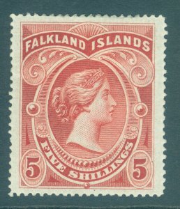 SG 42 Falklands 1898. 5/- red. A fine mounted mint example. Good colour &...