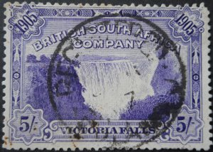Rhodesia 1905 Falls 5/- with Registered Bulawayo (SC) postmark
