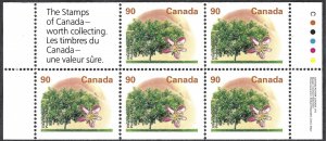 Canada #1374c 90¢ Elberta Peach (1995). Pane of 5. Perf. 14 1/2 x 14 1/2. MNH