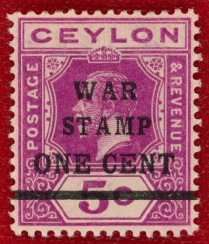 CEYLON Sc MR4 XF/VLH - 1918 5c King George V, #223 Ovp - War Stamp