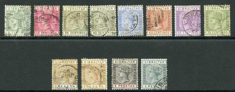 Gibraltar SG22/33 QV Spanish currency Set (odd tone spot on lower values) Used 