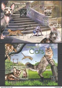 2012 Solomon Islands Cats Domestic Animals Fauna #1646-50+Bl123 ** Ls025