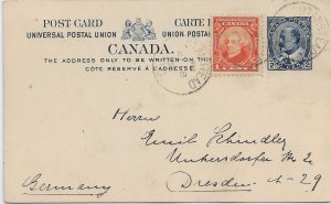 1933 Stanstead, Canada to Dresden, Germany 2c Admiral PC uprated w/ ... (56796)