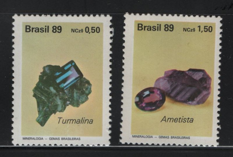 BRAZIL, 2198-2199, SET (2), MNH, 1989, CUT AND UNCUT GEMSTONES