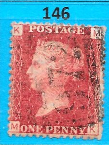 GB QV 1868 SG43 / 44, 1d Penny Red,  Good Used, Plate 146 (MK)