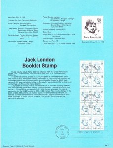 US SP724a Jack London Souvenir Page #2197a Bklt Pane of 10