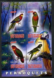 CONGO B. - 2013 - Birds, Parrots - Perf 4v Sheet - Mint Never Hinged