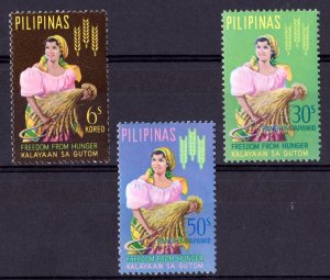 Philippines 1963 Sc#902 FAO FREEDOM FROM HUNGER/SHEAF OF RICE Set (3) MNH