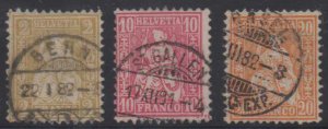 SWITZERLAND 1862-64 HELVETIA Sc 60, 62 & 64 KEY VALUES USED F,VF SCV$216.00 